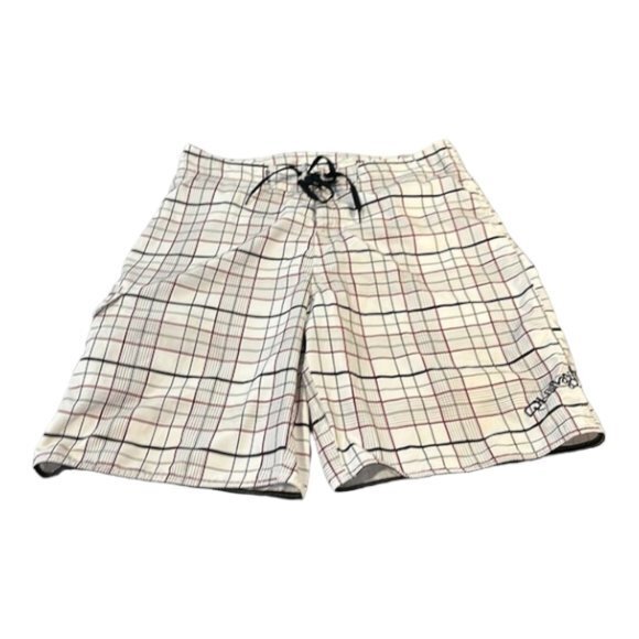 Quicksilver White Checker Boarder Surf Swim Shorts Size 36 EUC #4382 - Picture 1 of 5